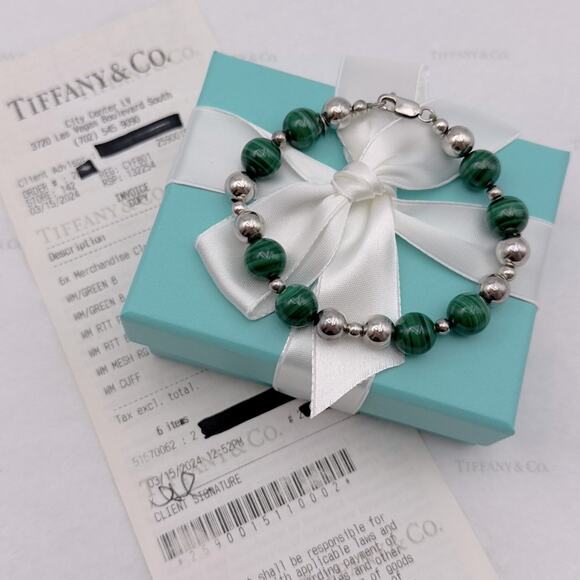 Tiffany & Co. Sterling Silver Malachite Beaded Bracelet Sterling Silver Vintage - Picture 3 of 10